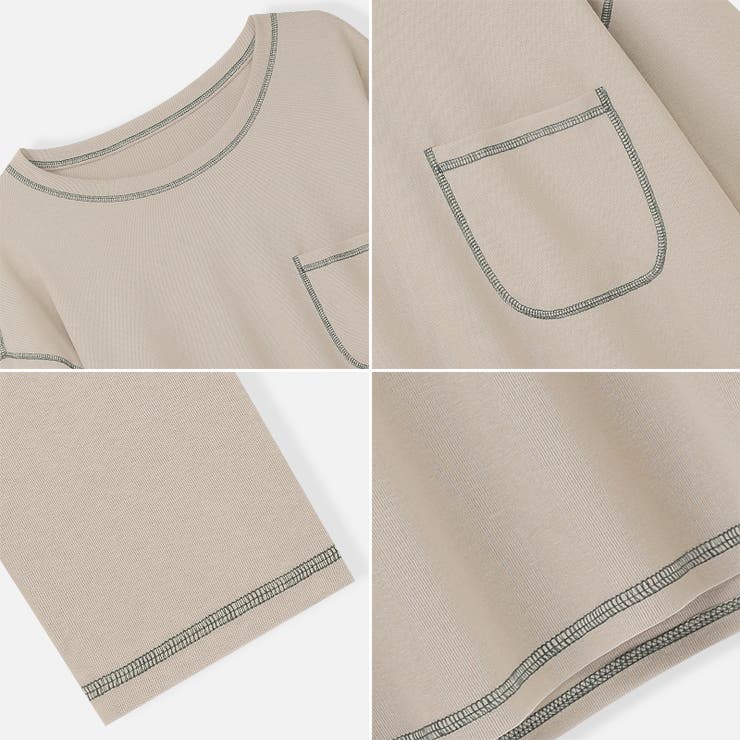 配色ステッチカットソー オーバーサイズ ロンt | COCOMOMO | 詳細画像19 