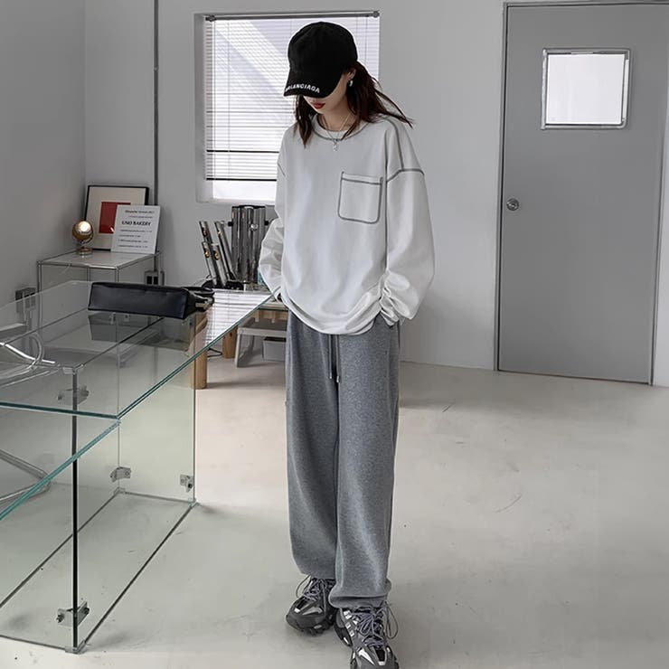 配色ステッチカットソー オーバーサイズ ロンt | COCOMOMO | 詳細画像3 