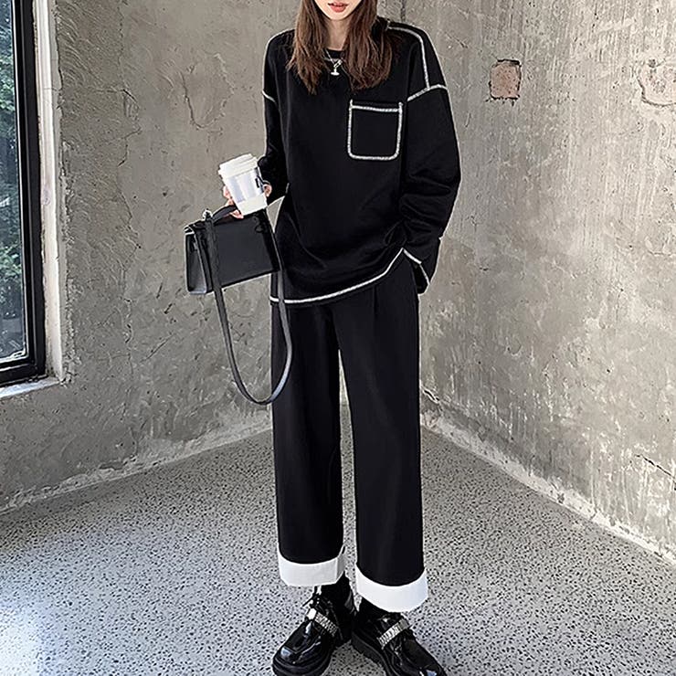 配色ステッチカットソー オーバーサイズ ロンt | COCOMOMO | 詳細画像8 