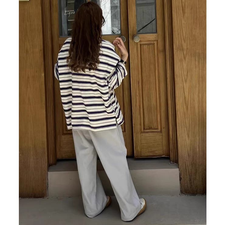 ボーダーロンT オーバーサイズ 長袖カットソー | COCOMOMO | 詳細画像16 