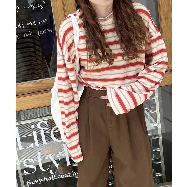 ボーダーロンT オーバーサイズ 長袖カットソー | COCOMOMO | 詳細画像2 