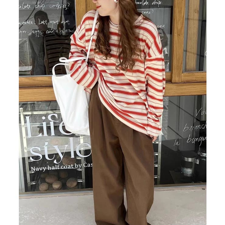 ボーダーロンT オーバーサイズ 長袖カットソー | COCOMOMO | 詳細画像4 