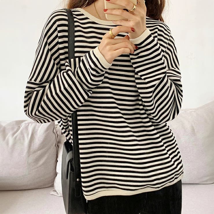 ボーダーカットソー ロンT オーバーサイズ | COCOMOMO | 詳細画像10 