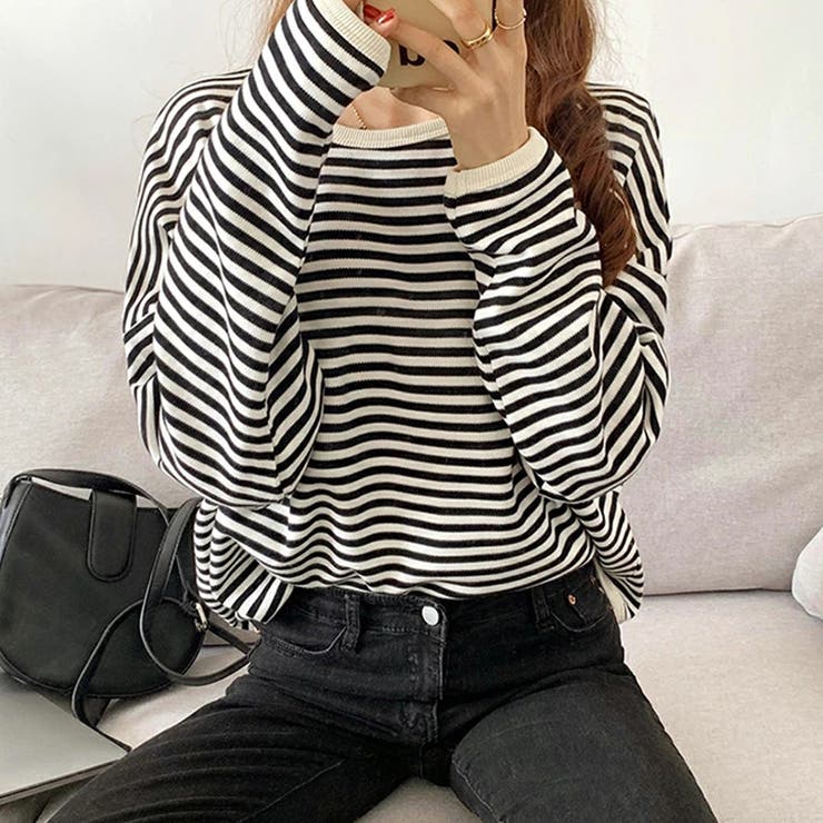 ボーダーカットソー ロンT オーバーサイズ | COCOMOMO | 詳細画像6 