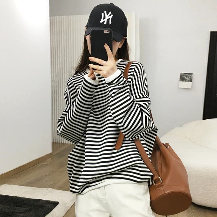 ボーダーカットソー ロンT オーバーサイズ | COCOMOMO | 詳細画像8 