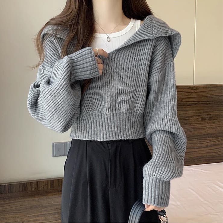 クロップドニットセーター ボリュームスリーブ セーター | COCOMOMO | 詳細画像3 