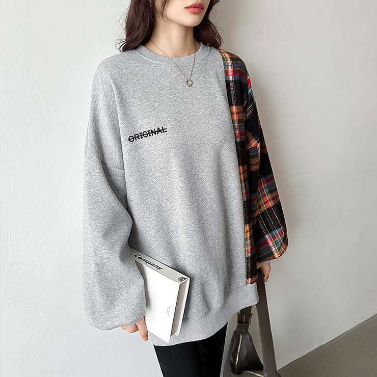 チェック柄ドッキングトレーナー オーバーサイズ スウェットトレーナー | COCOMOMO | 詳細画像3 