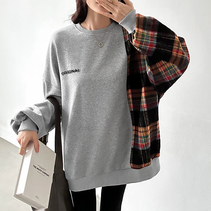 チェック柄ドッキングトレーナー オーバーサイズ スウェットトレーナー | COCOMOMO | 詳細画像6 