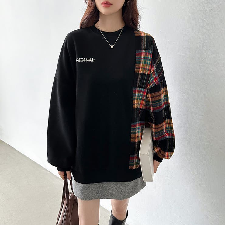 チェック柄ドッキングトレーナー オーバーサイズ スウェットトレーナー | COCOMOMO | 詳細画像10 