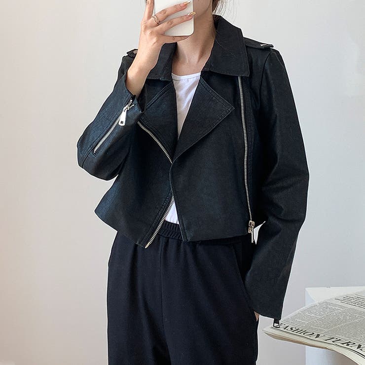 ライダースジャケット フェイクレザージャケット アウター | COCOMOMO | 詳細画像10 