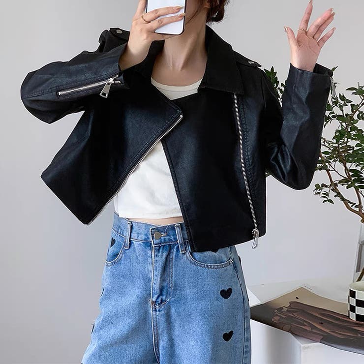 ライダースジャケット フェイクレザージャケット アウター | COCOMOMO | 詳細画像13 