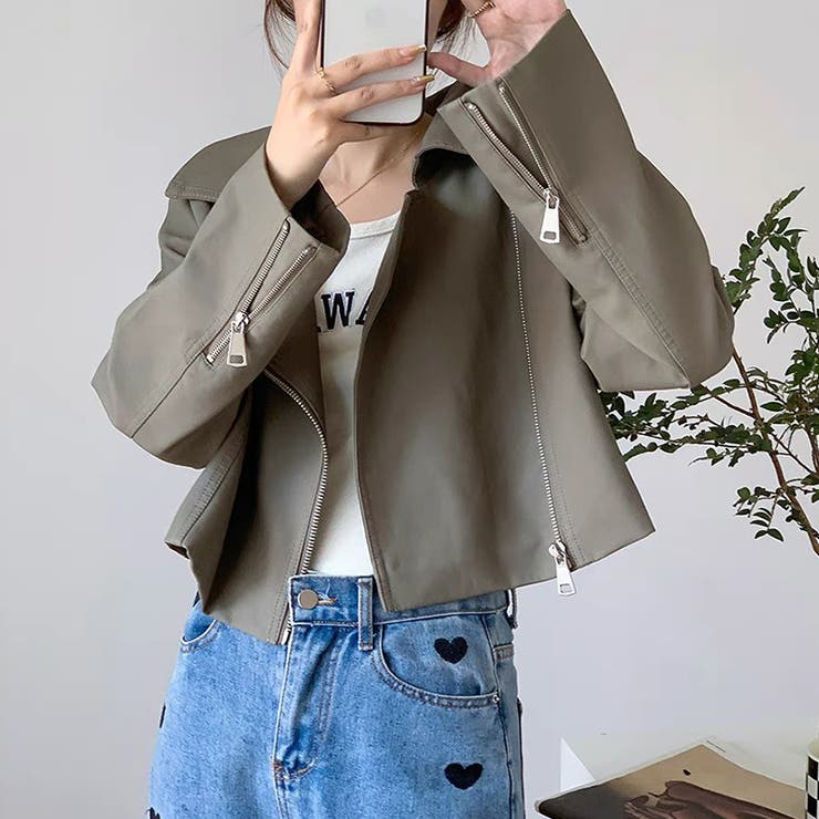 ライダースジャケット フェイクレザージャケット アウター | COCOMOMO | 詳細画像2 