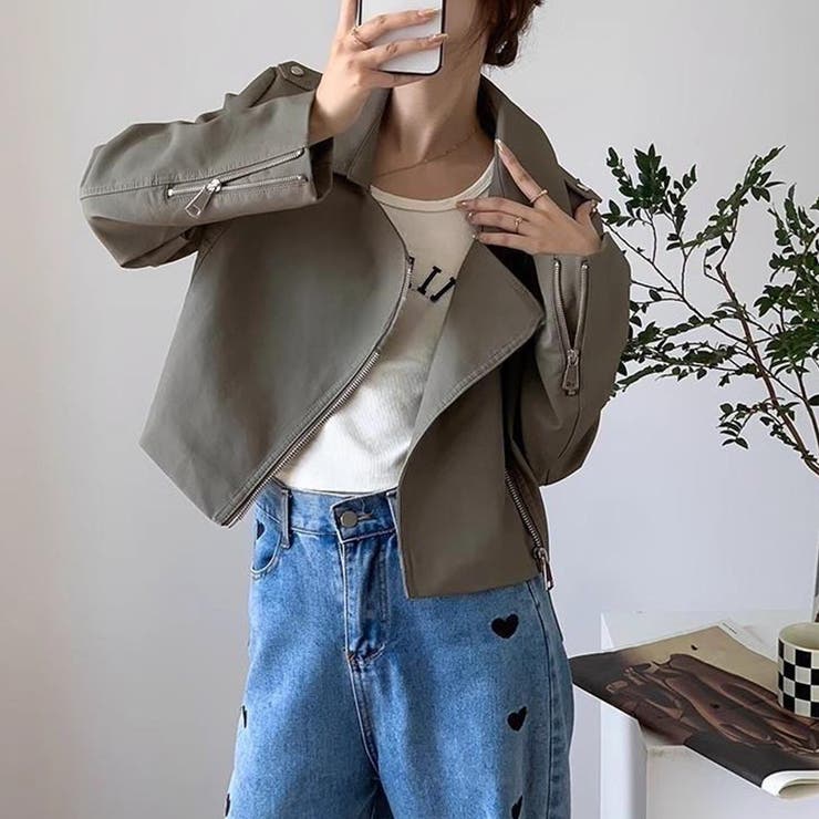 ライダースジャケット フェイクレザージャケット アウター | COCOMOMO | 詳細画像5 