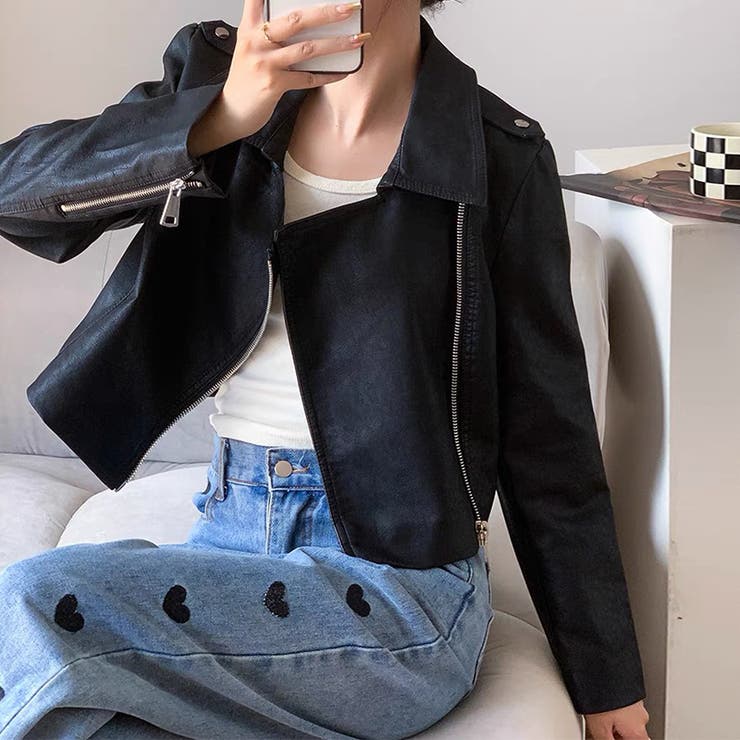 ライダースジャケット フェイクレザージャケット アウター | COCOMOMO | 詳細画像8 