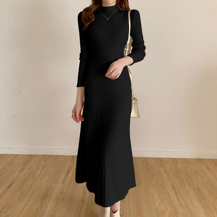 ハイネックニットワンピース ロングワンピース リブニット | COCOMOMO | 詳細画像14 