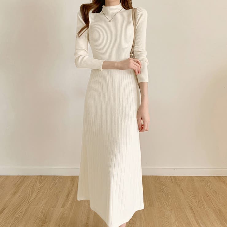 ハイネックニットワンピース ロングワンピース リブニット | COCOMOMO | 詳細画像2 