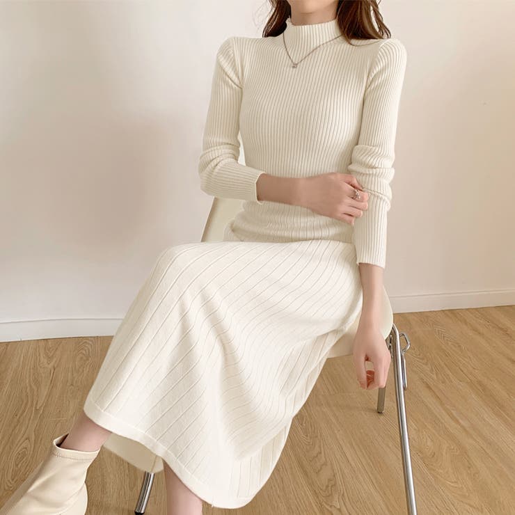 ハイネックニットワンピース ロングワンピース リブニット | COCOMOMO | 詳細画像3 