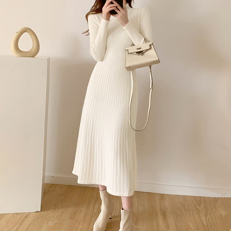 ハイネックニットワンピース ロングワンピース リブニット | COCOMOMO | 詳細画像5 