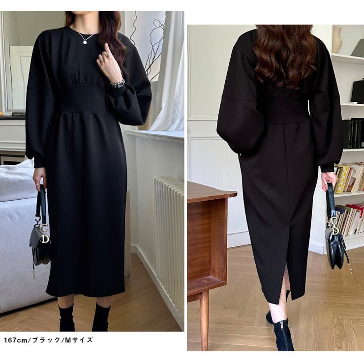 ハイウエストワンピース バルーンスリーブ ウエストマークワンピース | COCOMOMO | 詳細画像9 