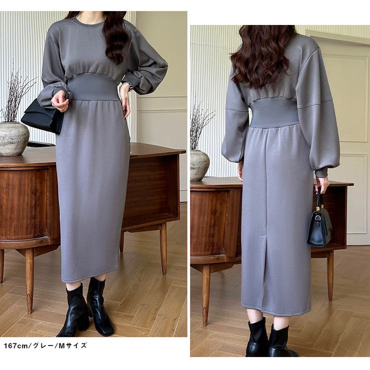 ハイウエストワンピース バルーンスリーブ ウエストマークワンピース | COCOMOMO | 詳細画像15 