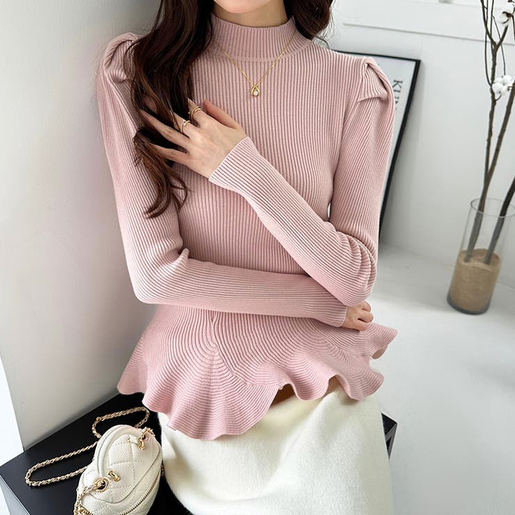 ペプラムニット チュニック パワショルトップス | COCOMOMO | 詳細画像15 