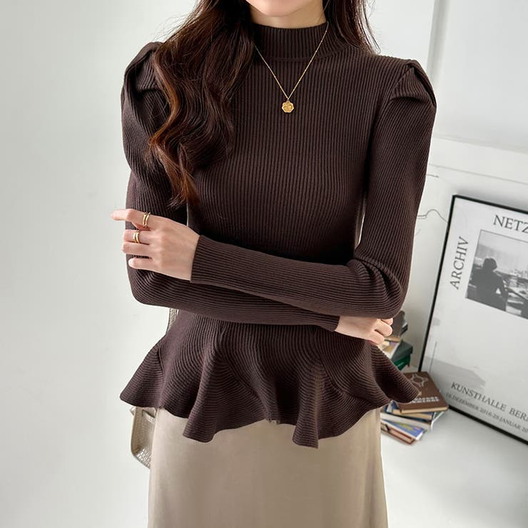 ペプラムニット チュニック パワショルトップス | COCOMOMO | 詳細画像16 