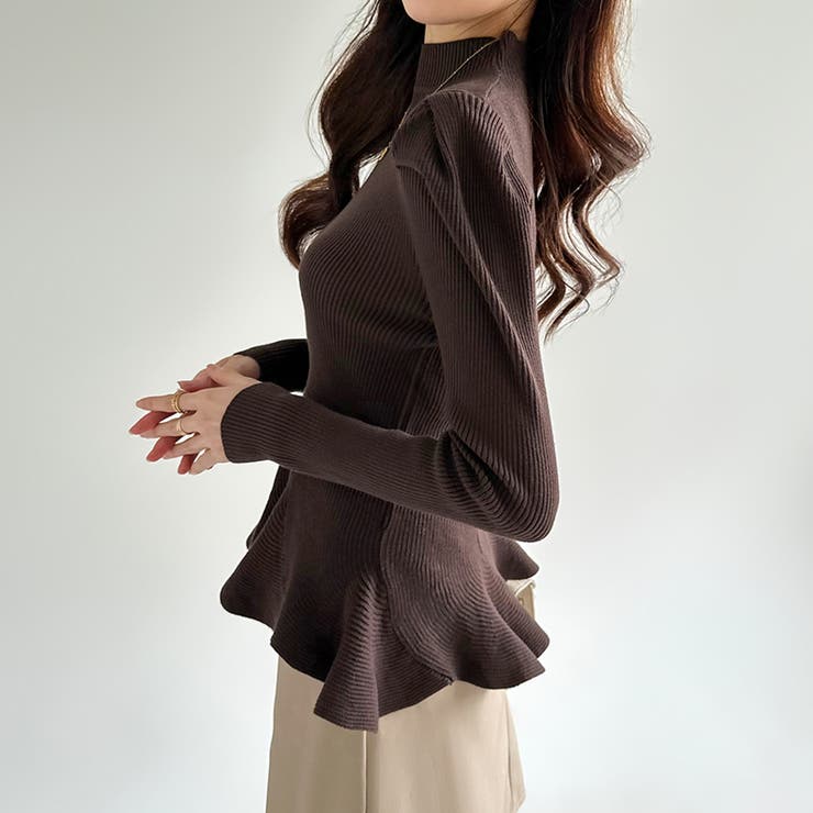 ペプラムニット チュニック パワショルトップス | COCOMOMO | 詳細画像17 