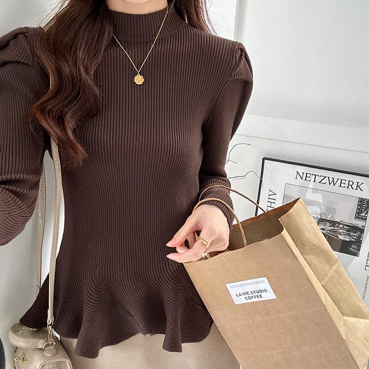 ペプラムニット チュニック パワショルトップス | COCOMOMO | 詳細画像19 