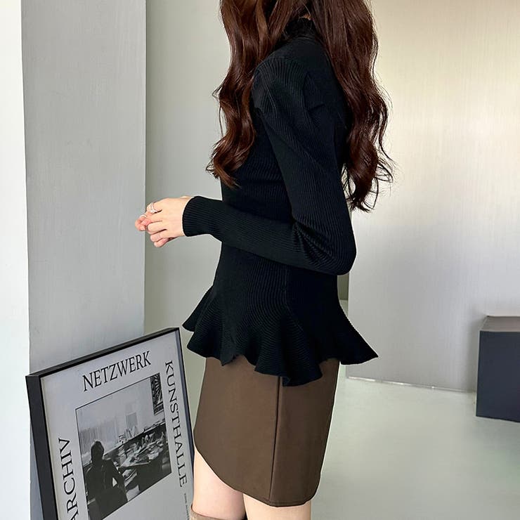 ペプラムニット チュニック パワショルトップス | COCOMOMO | 詳細画像4 