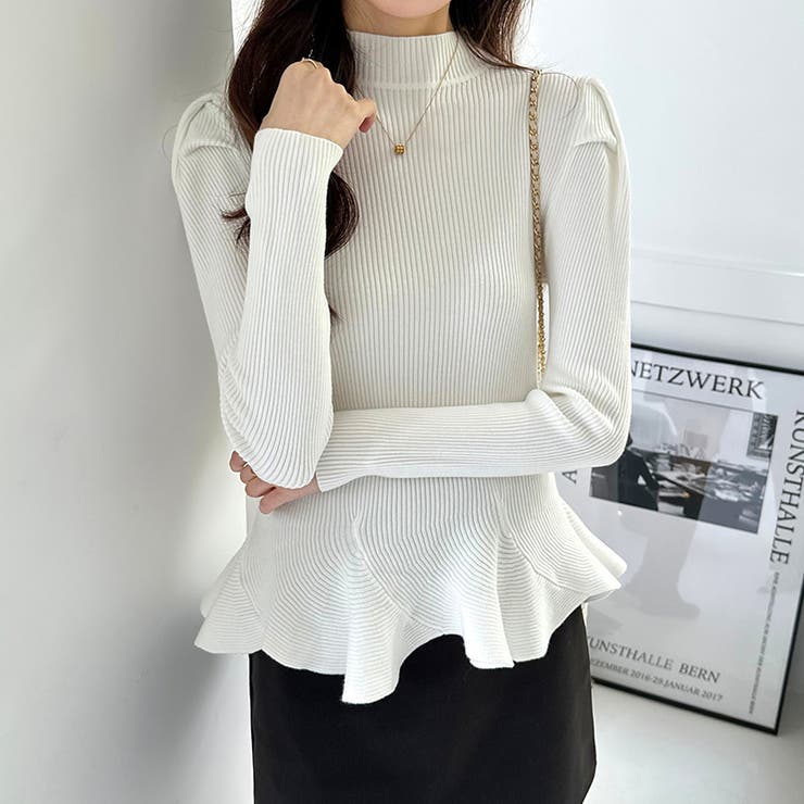 ペプラムニット チュニック パワショルトップス | COCOMOMO | 詳細画像21 