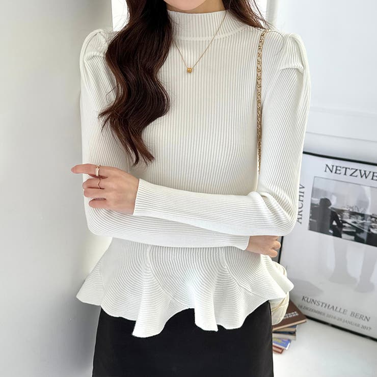 ペプラムニット チュニック パワショルトップス | COCOMOMO | 詳細画像22 