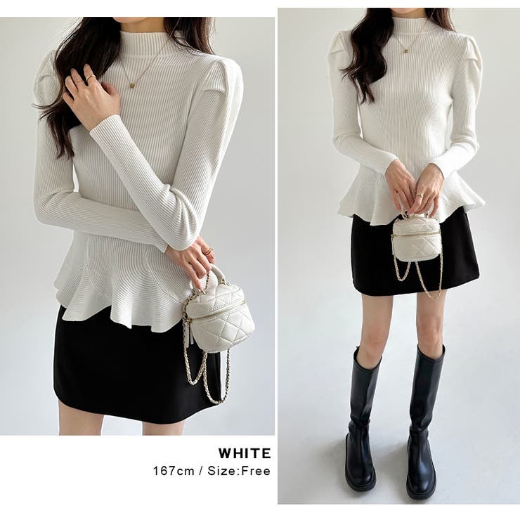 ペプラムニット チュニック パワショルトップス | COCOMOMO | 詳細画像23 