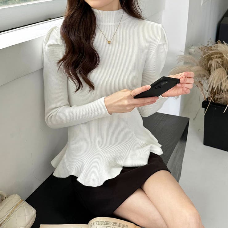 ペプラムニット チュニック パワショルトップス | COCOMOMO | 詳細画像25 