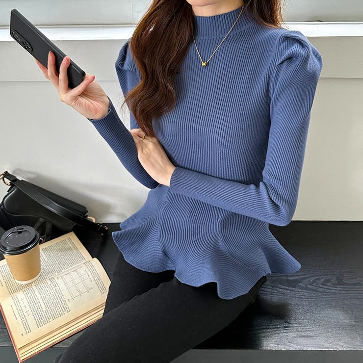 ペプラムニット チュニック パワショルトップス | COCOMOMO | 詳細画像30 