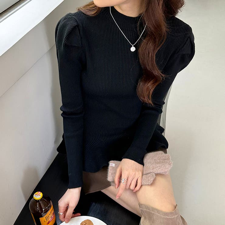 ペプラムニット チュニック パワショルトップス | COCOMOMO | 詳細画像6 