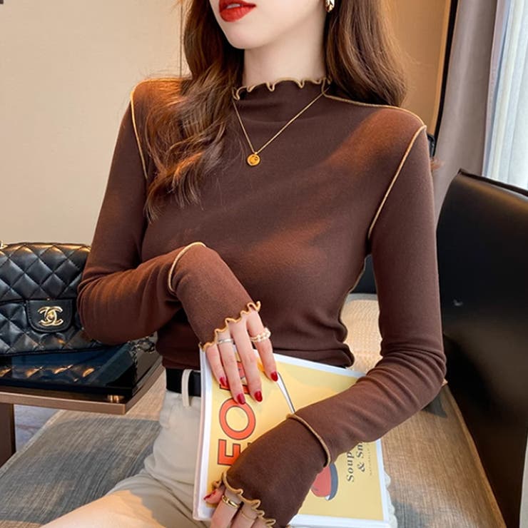 メロウトップス 配色ステッチカットソー メロウフリルハイネック | COCOMOMO | 詳細画像10 