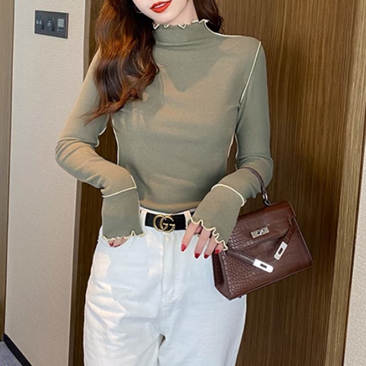 メロウトップス 配色ステッチカットソー メロウフリルハイネック | COCOMOMO | 詳細画像2 