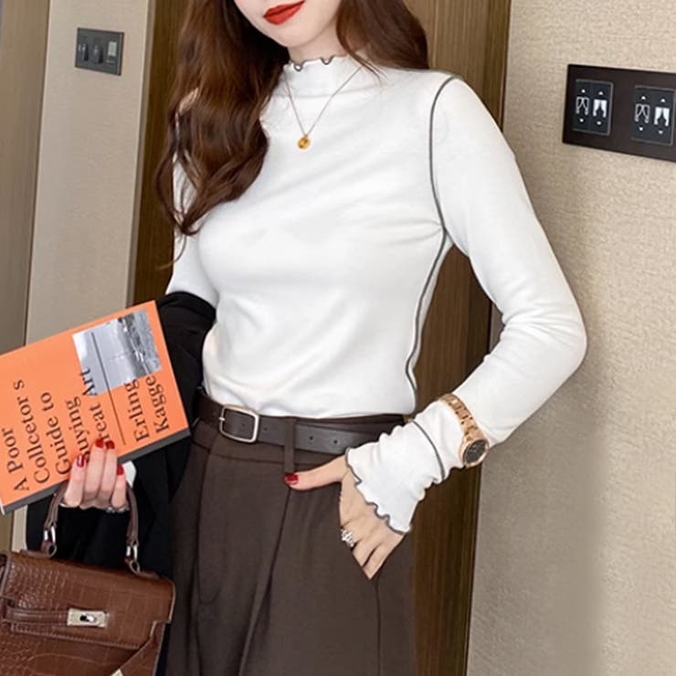 メロウトップス 配色ステッチカットソー メロウフリルハイネック | COCOMOMO | 詳細画像5 