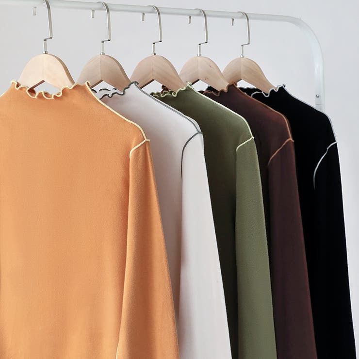 メロウトップス 配色ステッチカットソー メロウフリルハイネック[品番