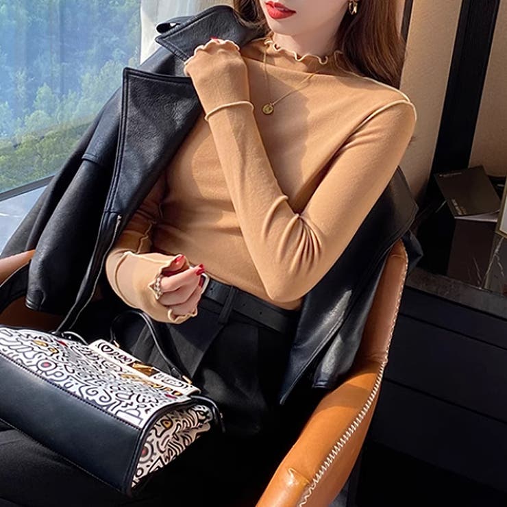 メロウトップス 配色ステッチカットソー メロウフリルハイネック | COCOMOMO | 詳細画像8 