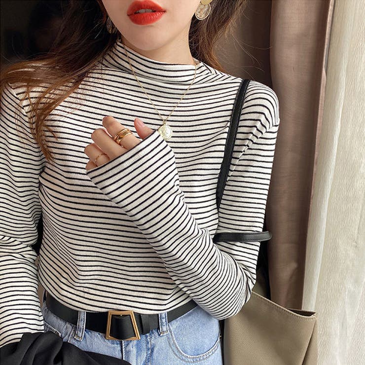 ボーダー長袖カットソー ハイネック ボーダーロンt | COCOMOMO | 詳細画像3 