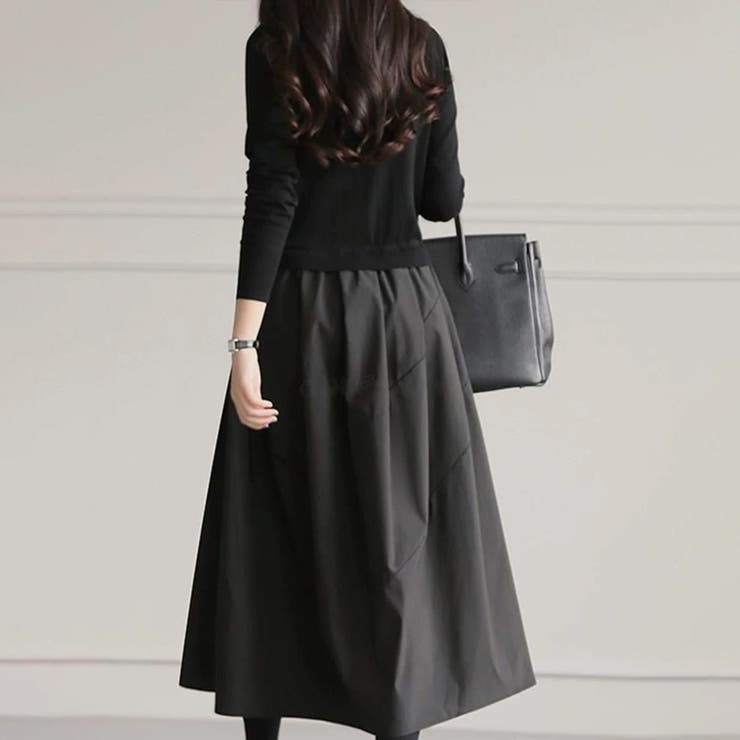 切り替えワンピース ニットワンピース 異素材切り替え | COCOMOMO | 詳細画像12 