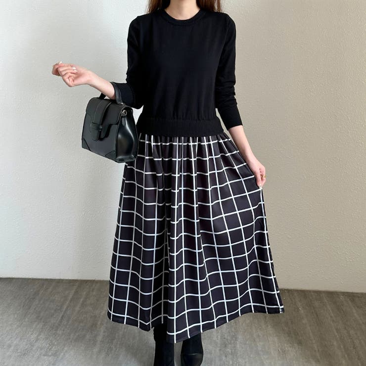 切り替えワンピース ニットワンピース 異素材切り替え | COCOMOMO | 詳細画像6 