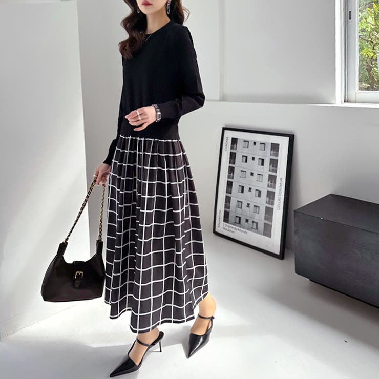 切り替えワンピース ニットワンピース 異素材切り替え | COCOMOMO | 詳細画像4 