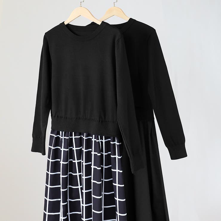 切り替えワンピース ニットワンピース 異素材切り替え | COCOMOMO | 詳細画像14 