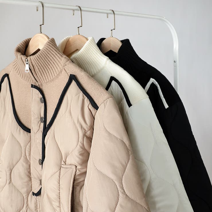 キルティングジャケット 配色パイピング 切り替えニット[品番