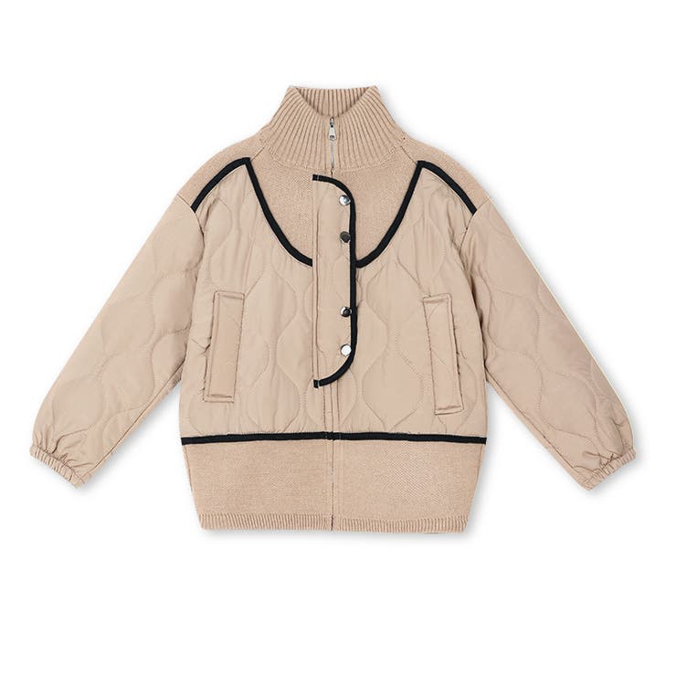 キルティングジャケット 配色パイピング 切り替えニット[品番