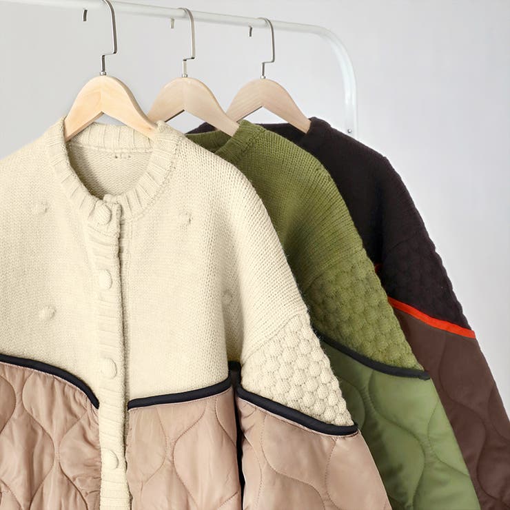 キルティングジャケット 切り替え ドッキングニット[品番：COCW0005716