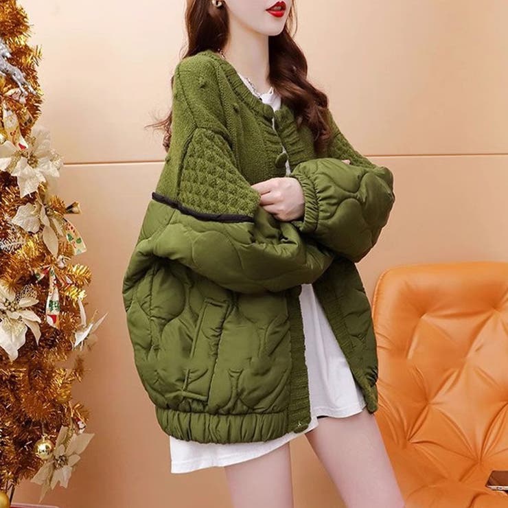 キルティングジャケット 切り替え ドッキングニット[品番：COCW0005716