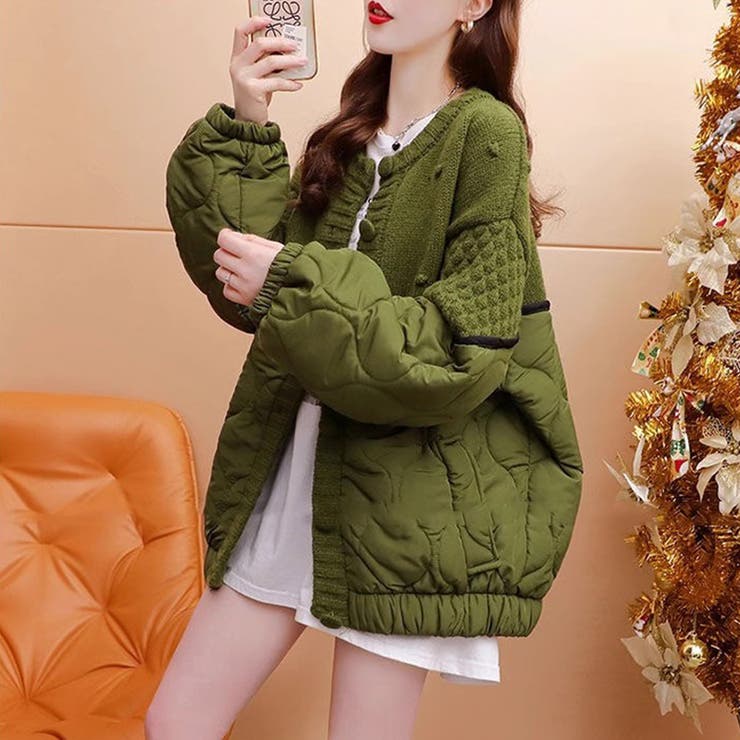 キルティングジャケット 切り替え ドッキングニット[品番：COCW0005716